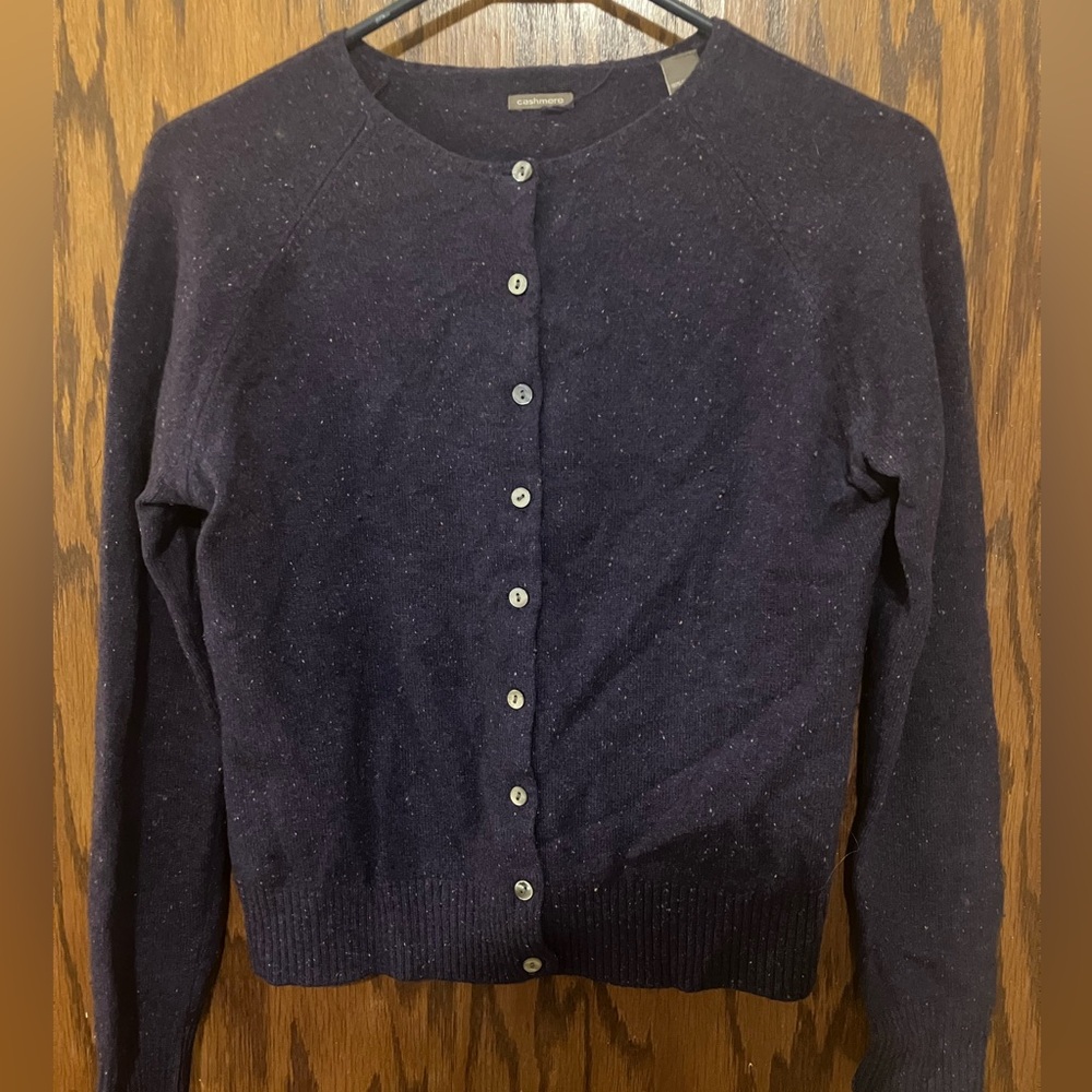 Cashmere Crewneck Button-Front Cardigan - Navy